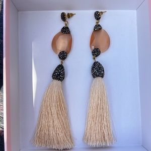 Dangle studs earrings with Natural Druzy Gemstone and a Thread Tassel Dangles
